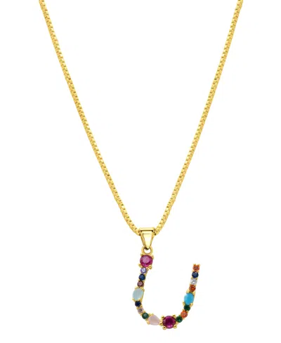 Adornia 14k Gold-plated Multi Color Stone Initial Necklace In Gold- U