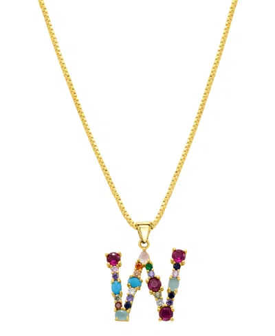 Adornia 14k Gold-plated Multi Color Stone Initial Necklace In Gold- W