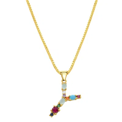 Adornia 14k Gold Plated Multi Color Stone Initial Necklace In Green