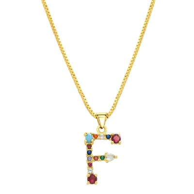 ADORNIA 14K GOLD PLATED MULTI COLOR STONE INITIAL NECKLACE