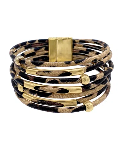 ADORNIA 14K GOLD PLATED MULTI STRAND LEOPARD PRINT BANGLE BRACELET
