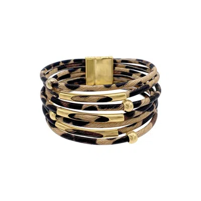 Adornia 14k Gold Plated Multi Strand Leopard Print Bangle Bracelet In Brown