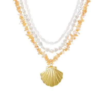 Adornia 14k Plated Multi-strand Shell Pendant Necklace In Gold
