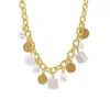 Adornia 14k Gold Plated Oval Link Chain With Hammered Coin And Multishape Pearl Charms Necklace In White