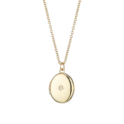 Adornia 14k Gold Plated Oval Locket With Cz Starburst Necklace