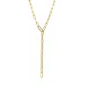 Adornia 14k Gold Plated Paper Clip Chain Lariat Necklace With Crystal Adjustable Lock In Gold