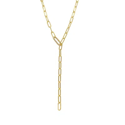 Adornia 14k Gold Plated Paper Clip Chain Lariat Necklace With Crystal Adjustable Lock