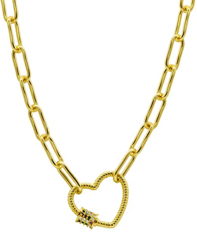 ADORNIA 14K GOLD-PLATED PAPER CLIP CHAIN WITH RAINBOW HEART SCREW LOCK