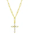 Adornia 14k Gold-plated Paperclip Cubic Zirconia Cross Necklace In Gold