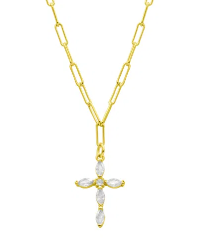 Adornia 14k Gold-plated Paperclip Cubic Zirconia Cross Necklace