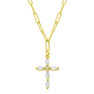 Adornia 14k Gold Plated Paperclip Cubic Zirconia Cross Necklace