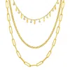 Adornia 14k Gold Plated Paperclip, Curb, And Dangle Diamond Chain Necklace Set In Gold