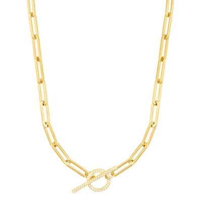 ADORNIA 14K GOLD PLATED PAPERCLIP CZ TOGGLE NECKLACE