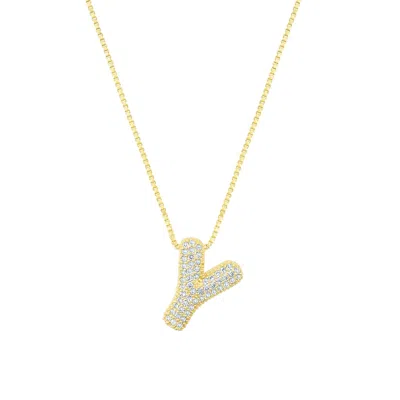 ADORNIA 14K GOLD PLATED PAVE BUBBLE LETTER NECKLACE
