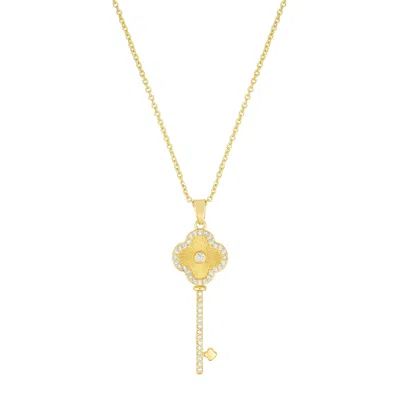 Adornia 14k Gold Plated Pave Clover Key Pendant Necklace