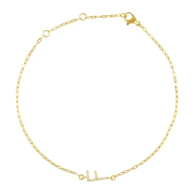 Adornia 14k Gold Plated Pave Cz Sideways Initial Anklet In Multi