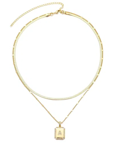 Adornia 14k Gold Plated Pave Tag Pendant And Herringbone C