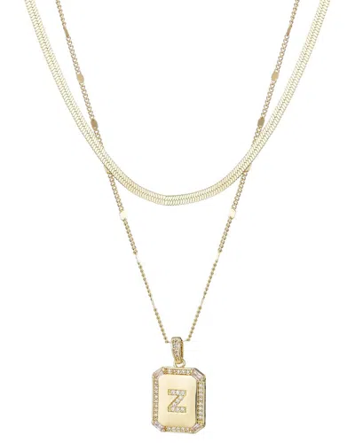 Adornia 14k Gold Plated Pave Tag Pendant And Herringbone C