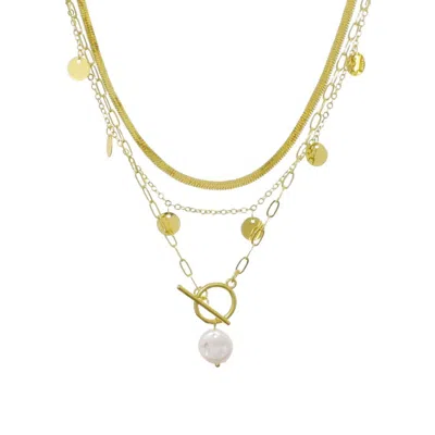 Adornia 14k Gold Plated Pearl And 3-layer Necklace In Burgundy