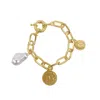 Adornia 14k Gold Plated Pearl And Charm Link Bracelet With Oversized Lock In Gold