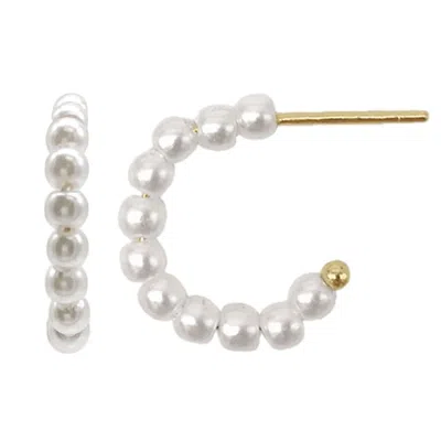 Adornia 14k Gold Plated Pearl Huggie Hoops In Silver