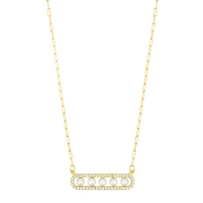Adornia 14k Gold Plated Pearl Pave Bar Necklace In White