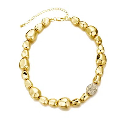 Adornia 14k Gold Plated Pebbled Gold Necklace With Crystal Centerpiece