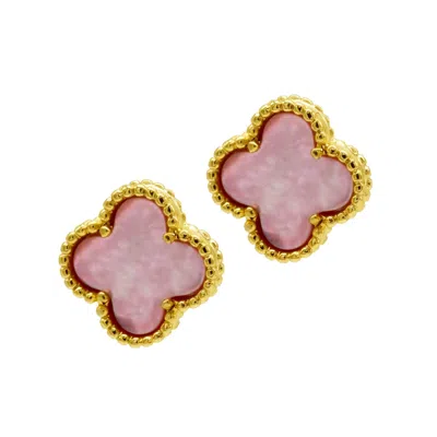 Adornia 14k Gold Plated Pink Mother Of Pearl Flower Stud Earrings In Gray