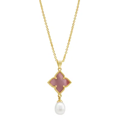 Adornia 14k Gold Plated Pink Mother-of-pearl Flower With Freshwater Pearl Drop Necklace