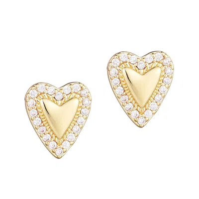 Adornia 14k Gold Plated Puffy Mini Halo Cz Heart Stud Earrings