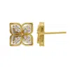 Adornia 14k Gold Plated Renaissance Flower Crystal White Mother-of-pearl Earrings In Silver