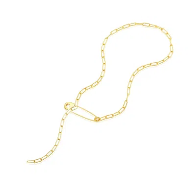 Adornia 14k Gold Plated Safety Pin Paper Clip Chain Lariat Necklace