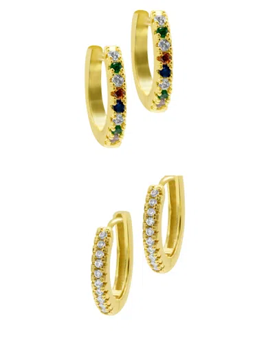 Adornia 14k Gold-plated Set Of Plain And Rainbow Huggie Hoop Earrings In Multi