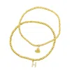 Adornia 14k Gold Plated Stretch Bracelet Set With Mini Crystal Initial In Gold