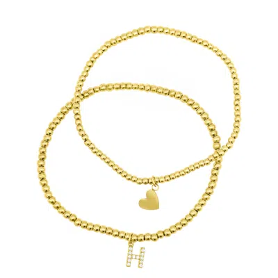 Adornia 14k Gold Plated Stretch Bracelet Set With Mini Crystal Initial