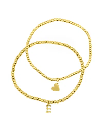 Adornia 14k Gold-plated Stretch Bracelet Set With Mini Crystal Initial In Gold- E