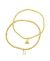 Adornia 14k Gold Plated Stretch Bracelet Set With Mini Crystal Initial In Gold- H