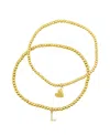 ADORNIA 14K GOLD-PLATED STRETCH BRACELET SET WITH MINI CRYSTAL INITIAL