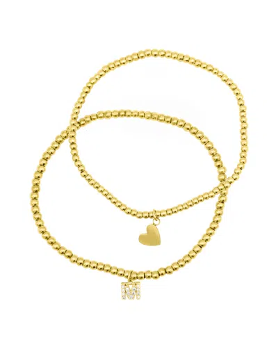 Adornia 14k Gold-plated Stretch Bracelet Set With Mini Crystal Initial In Gold- M