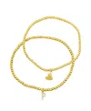 Adornia 14k Gold Plated Stretch Bracelet Set With Mini Crystal Initial In Gold- P