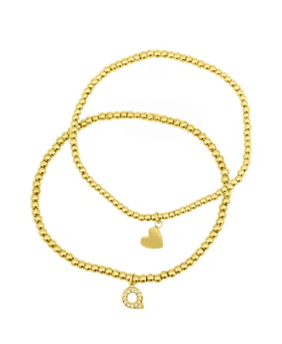 Adornia 14k Gold-plated Stretch Bracelet Set With Mini Crystal Initial In Gold- Q