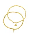 Adornia 14k Gold Plated Stretch Bracelet Set With Mini Crystal Initial In Gold- T