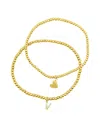 Adornia 14k Gold Plated Stretch Bracelet Set With Mini Crystal Initial In Gold- V