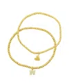 Adornia 14k Gold Plated Stretch Bracelet Set With Mini Crystal Initial In Gold- W