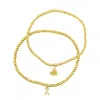 Adornia 14k Gold Plated Stretch Bracelet Set With Mini Crystal Initial In Multi