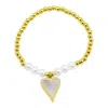 Adornia 14k Gold-plated Stretch Pearl Bracelet With Mother-of-pearl Halo Heart In Silver