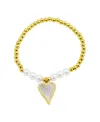 Adornia 14k Gold-plated Stretch Pearl Bracelet With Mother-of-pearl Halo Heart In White