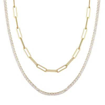 Adornia 14k Gold Plated Tennis And Paperclip Chain Necklace Set
