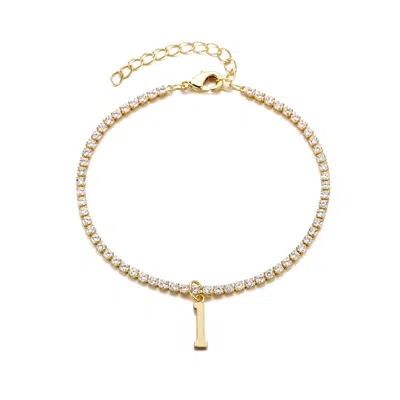Adornia 14k Gold Plated Tennis Bracelet With Initial Charm In Gray