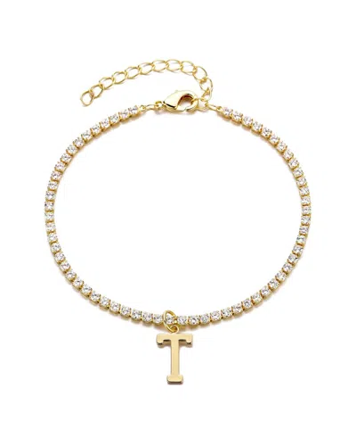 Adornia 14k Gold Plated Tennis Bracelet With Initial Charm